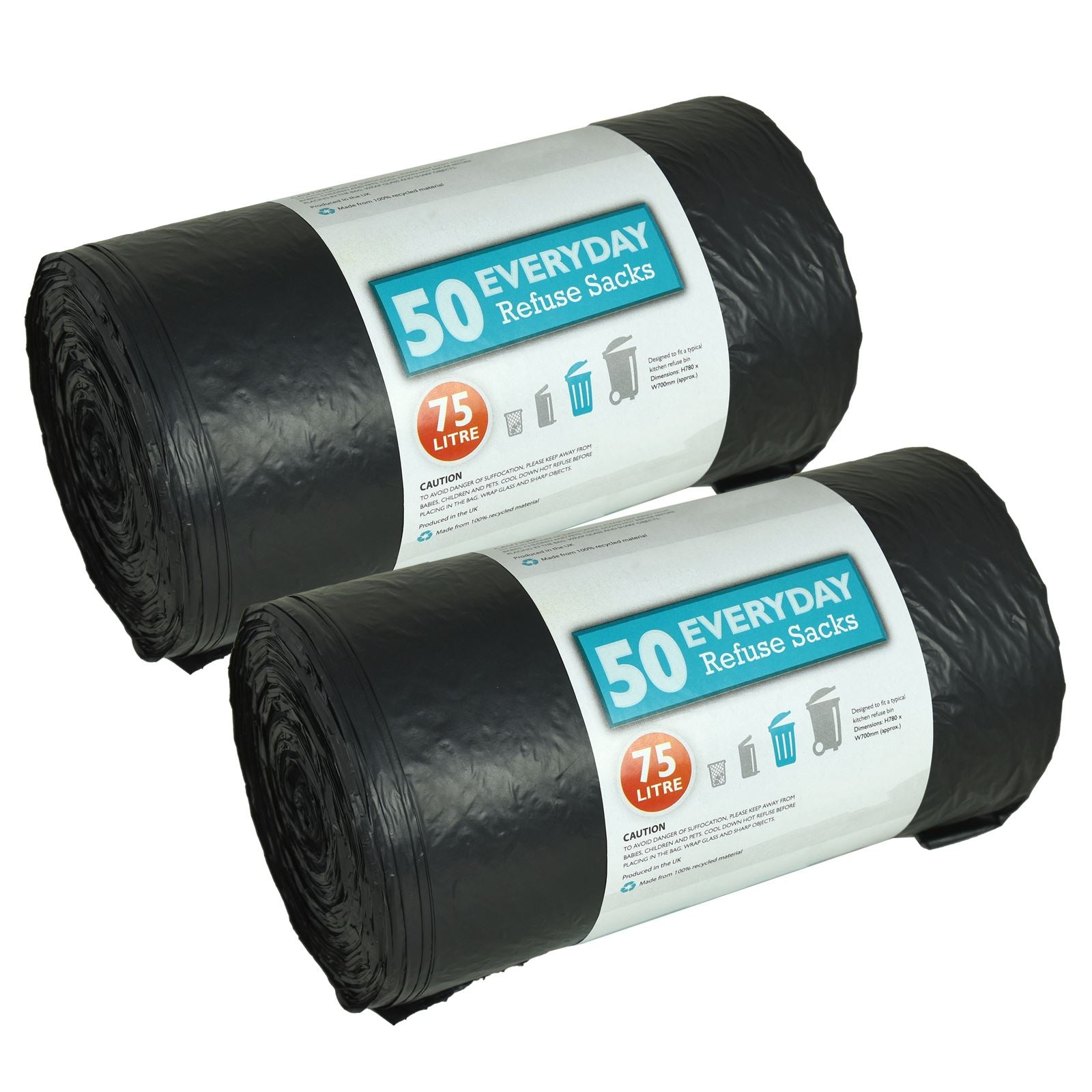 50 Heavy Duty Black Bin Bags Dustbin Liners 75 Litre Size Refuse Sacks Homeware 50 Heavy Duty Black Bin Bags Dustbin Liners 75 Litre Size Refuse Sacks Homeware